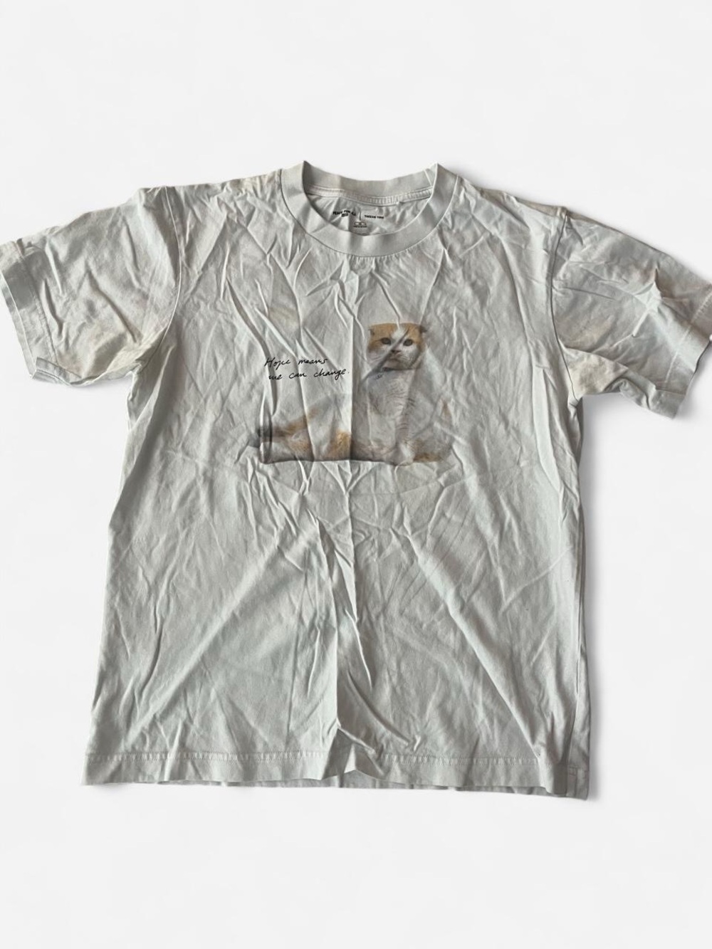Light Gray Short Sleeve Tee with Cat Graphic